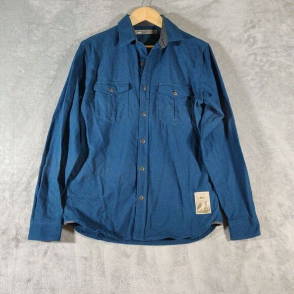REI Shirt Mens Small Blue Long Sleeve Button Down Flannel Cabincore Basic